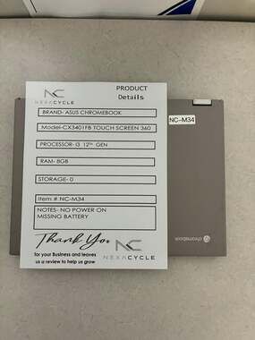 ASUS Chromebook CX3401FB Touch 360 12th Gen i3 8GB RAM No Storage